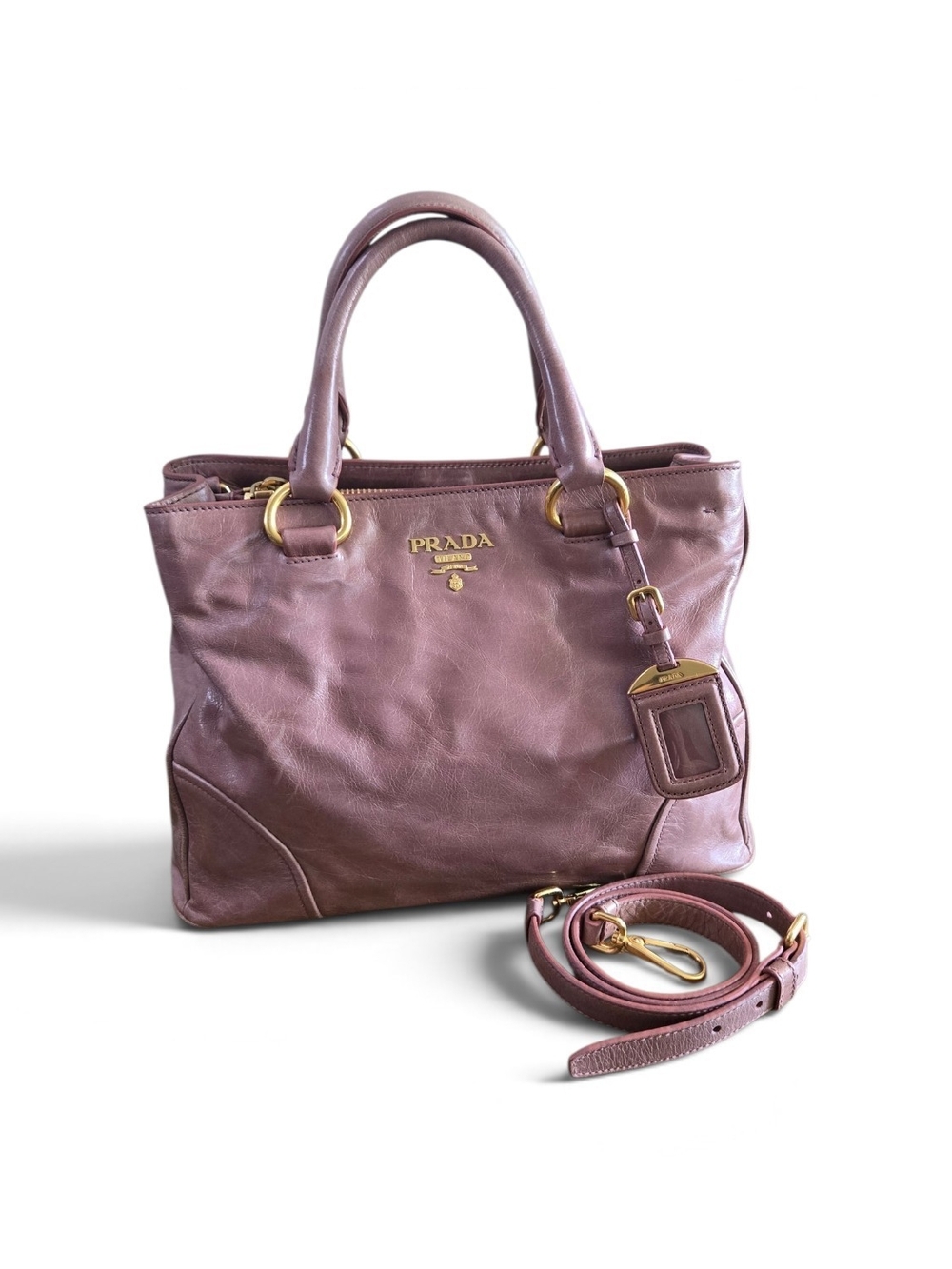 Prada Mauve Leather Top-Handle Tote with Detachable Strap